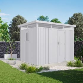 Abri de jardin métal Blanc Aluminium 7.45m²  toit plat + kit d'ancrage