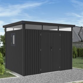 Abri de jardin métal 7.45m² Gris Anthracite avec Toit plat moderne