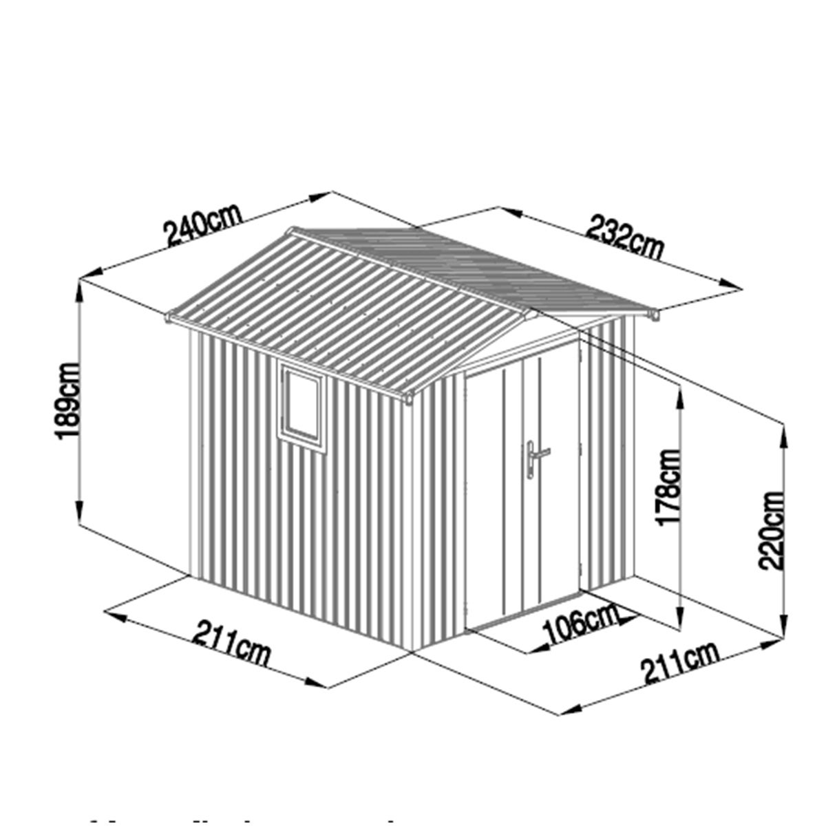 Abri de jardin métal gris taupe 5.71 m² + kit d'ancrage – Image 5