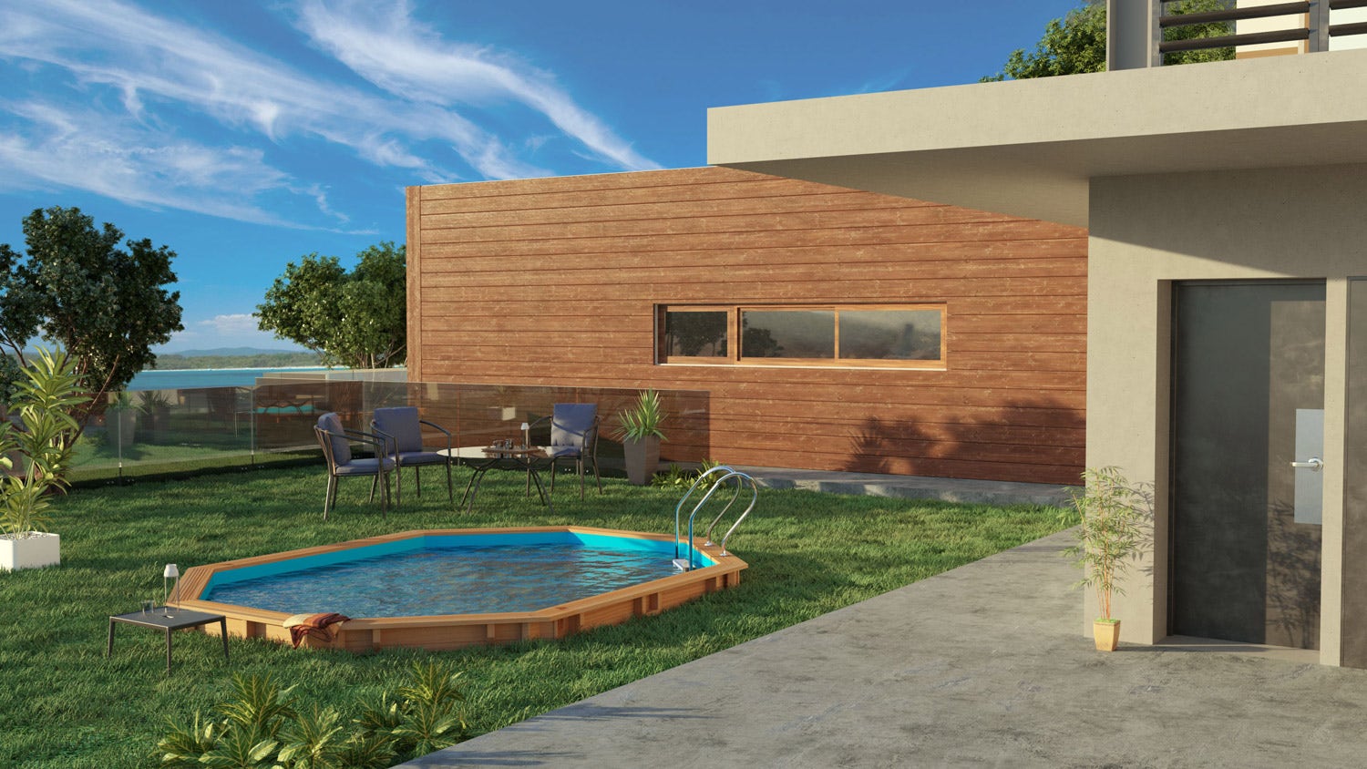 Piscine hors sol bois ovale 4,36 x 3,36 x 1,17 m GRENADE – Image 2