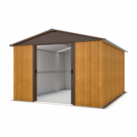 Abri de jardin métal aspect bois Yardmaster 11,03 m² + kit d'ancrage