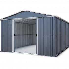 Abri de jardin métal gris Yardmaster 11,03 m² + kit d'ancrage