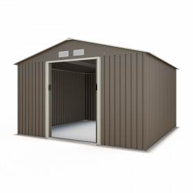 Abri de jardin métal gris/vert 9,05 m² + kit d'ancrage
