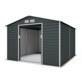 Abri de jardin métal anthracite 8,25 m² + kit d'ancrage