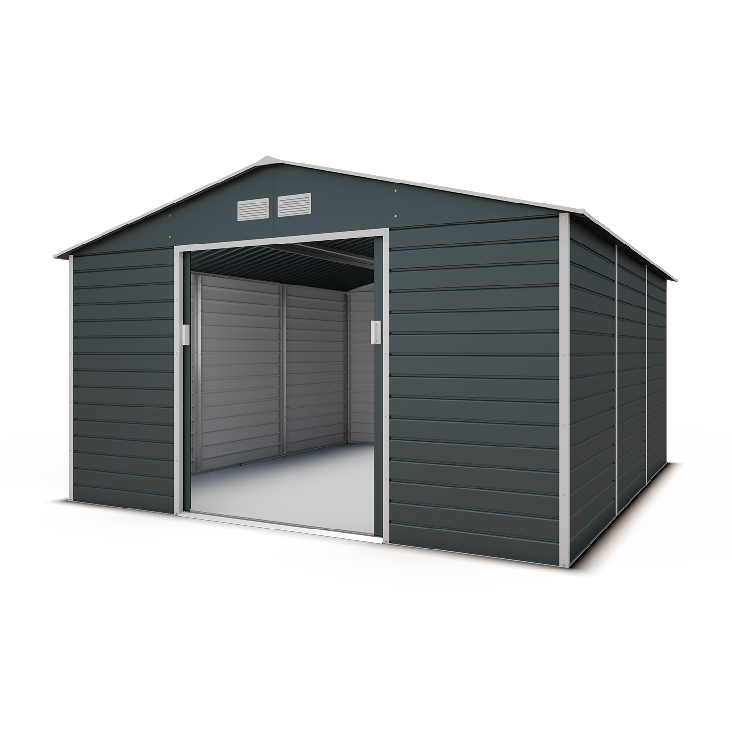 Abri de jardin métal anthracite 12,27 m² + kit d'ancrage