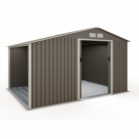 Abri métal gris châtaigne avec bûcher 8,13 m² + kit d'ancrage