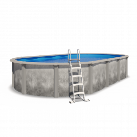 Piscine hors sol acier et résine ovale 7,60 x 4,55 x 1,32 m gris dégradé LIBERTY
