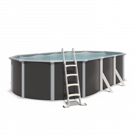 Piscine hors sol acier ovale 6,10 x 3,65 x 1,32 m anthracite VARUNA