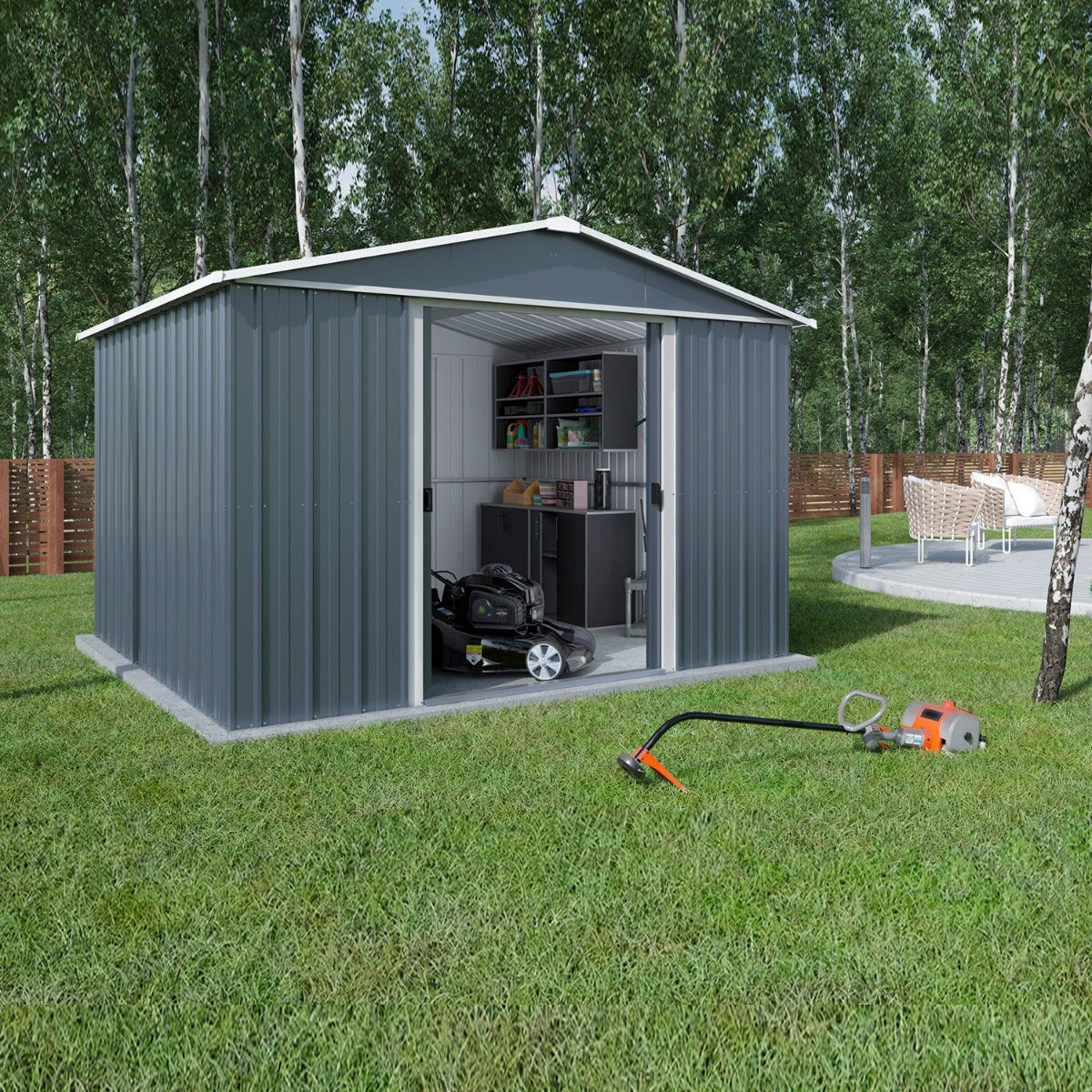 Abri de jardin métal gris Yardmaster 8,12 m² + kit d'ancrage – Image 2