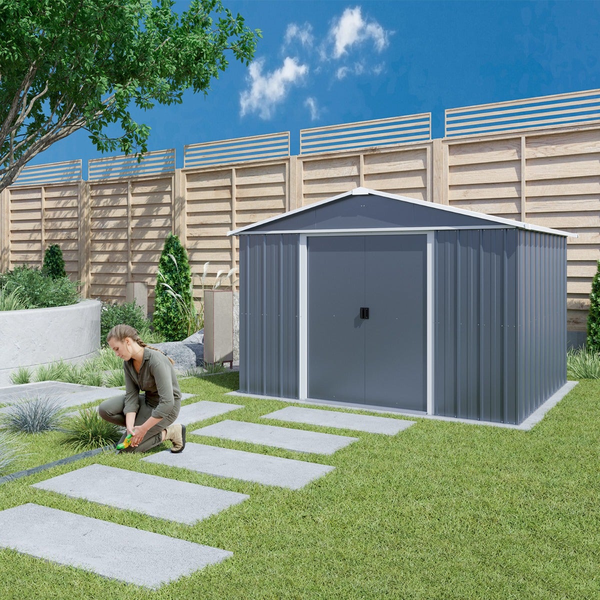 Abri de jardin métal gris Yardmaster 6,44 m² + kit d'ancrage – Image 5
