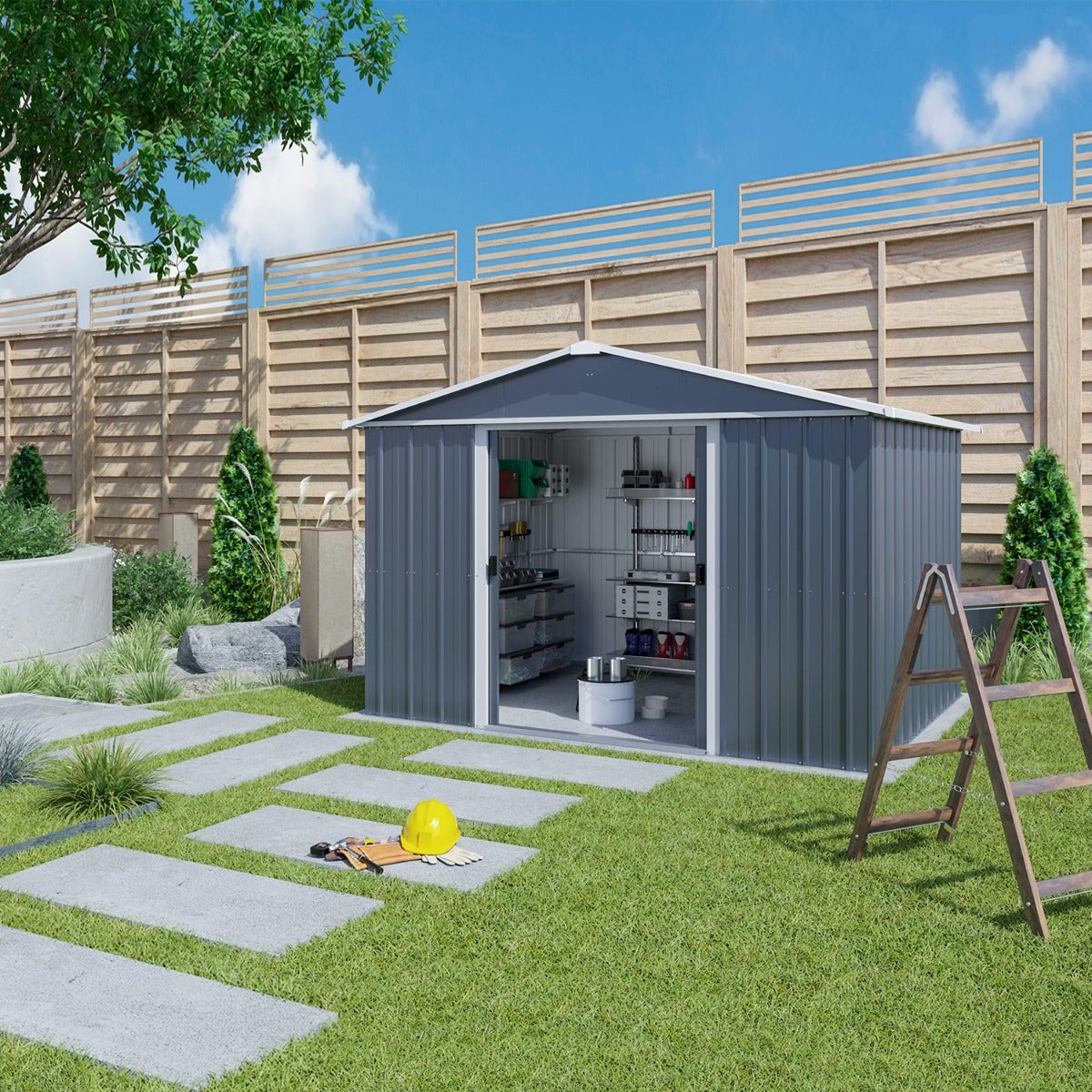 Abri de jardin métal gris Yardmaster 6,44 m² + kit d'ancrage – Image 2