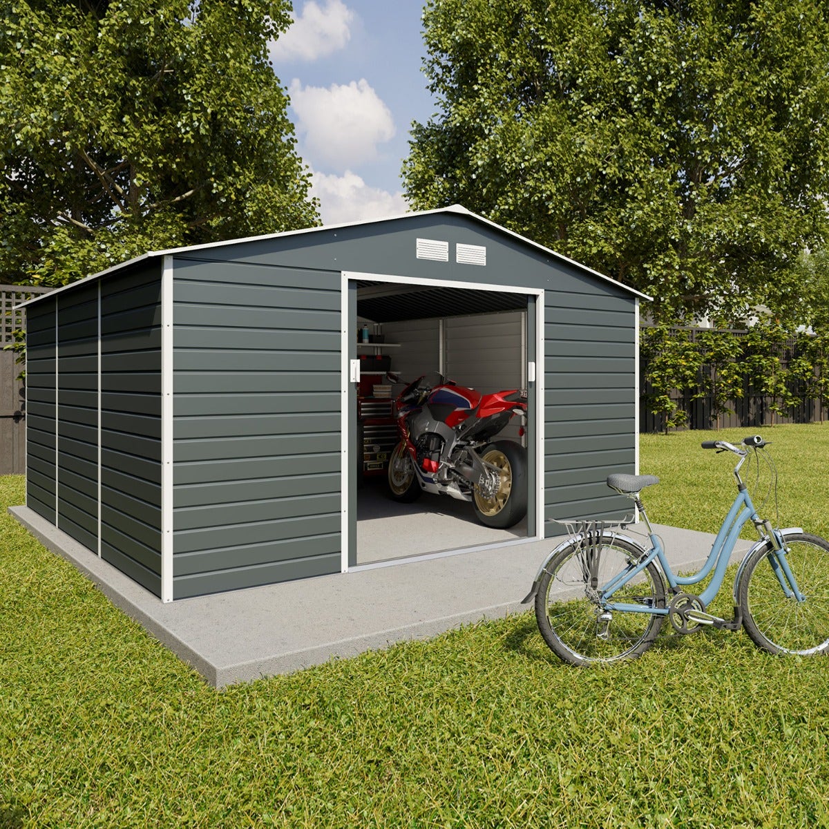 Abri de jardin métal anthracite 12,27 m² + kit d'ancrage – Image 2