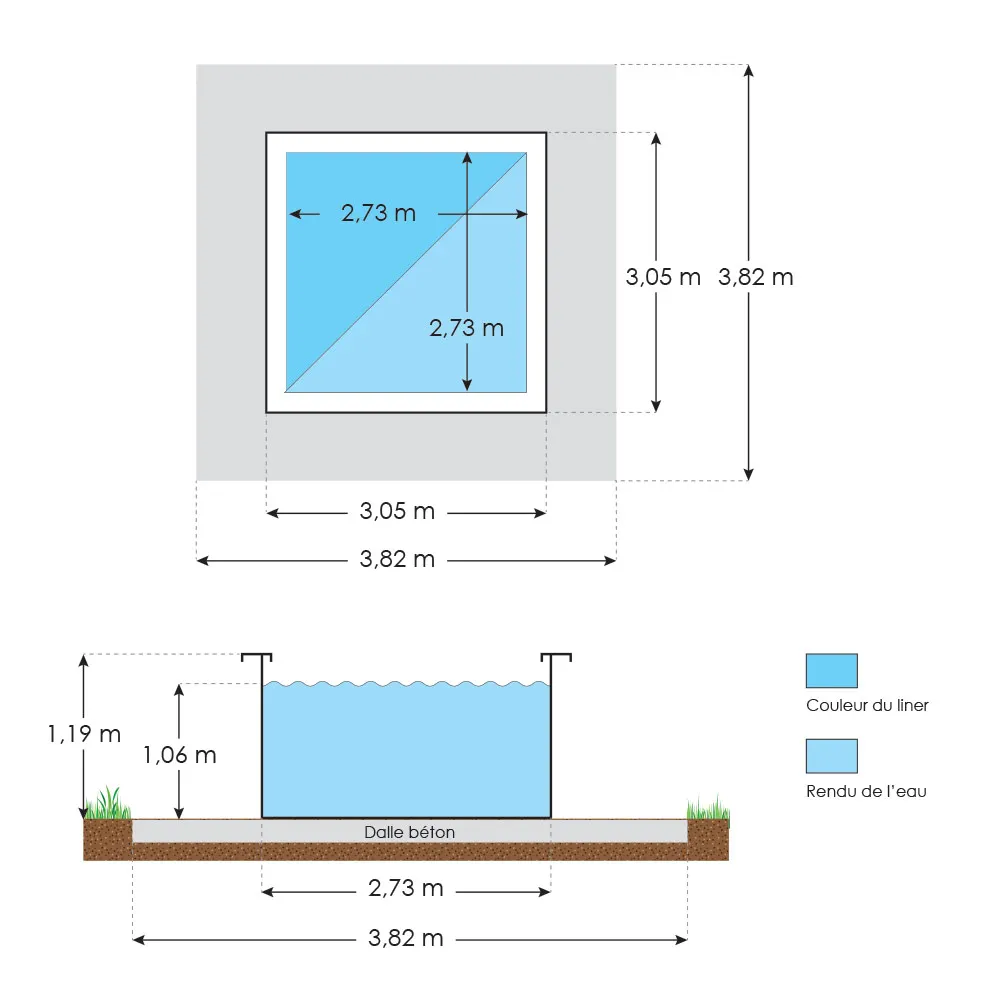 Piscine hors sol bois carrée 3,05 x 3,05 x 1,19 m CARRA – Image 3