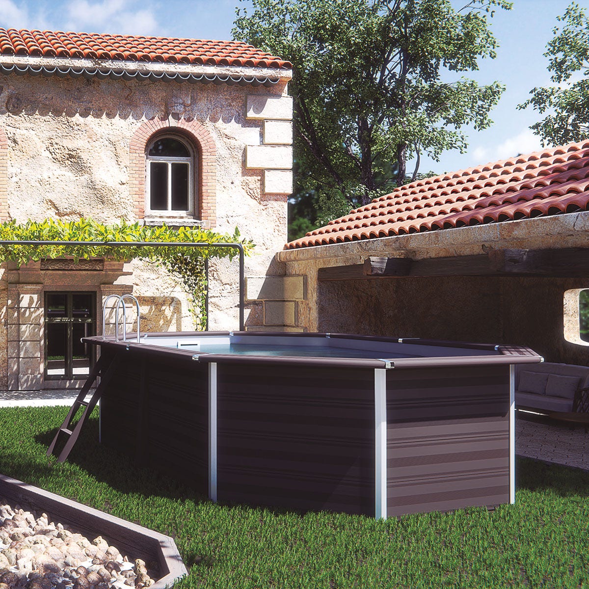 Piscine ovale composite 5,24 m x 3,86 m x 1,24 m Filtration à sable – Image 4