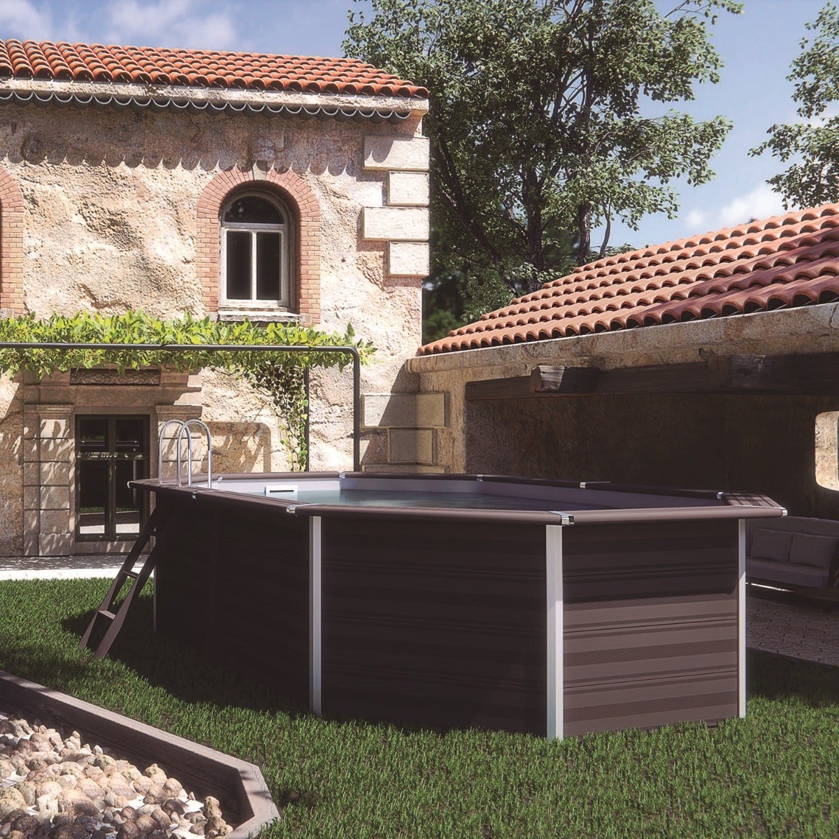 Piscine ovale composite 6,64m x 3,86m x 1,24m avec filtration à sable – Image 3