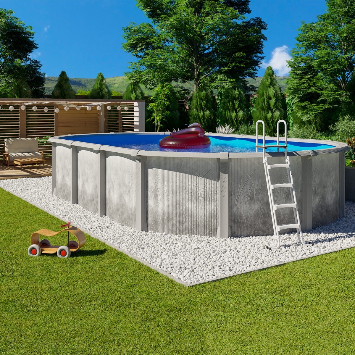 Piscine hors sol acier et résine ovale 7,60 x 4,55 x 1,32 m gris dégradé LIBERTY – Image 3