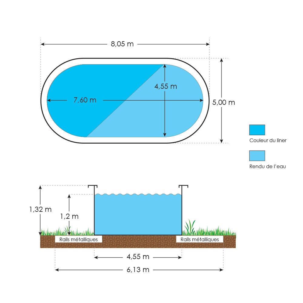Piscine hors sol acier et résine ovale 7,60 x 4,55 x 1,32 m gris dégradé LIBERTY – Image 4