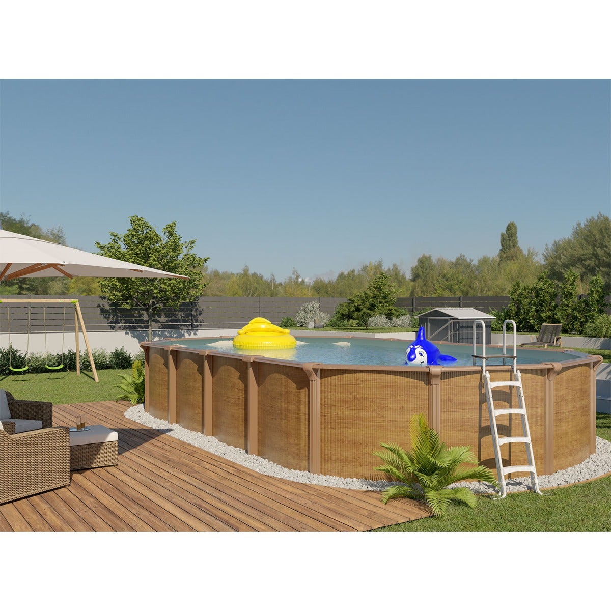 Piscine hors sol acier ovale 9,15 x 4,55 x 1,32 m aspect bois OSMOSE – Image 3