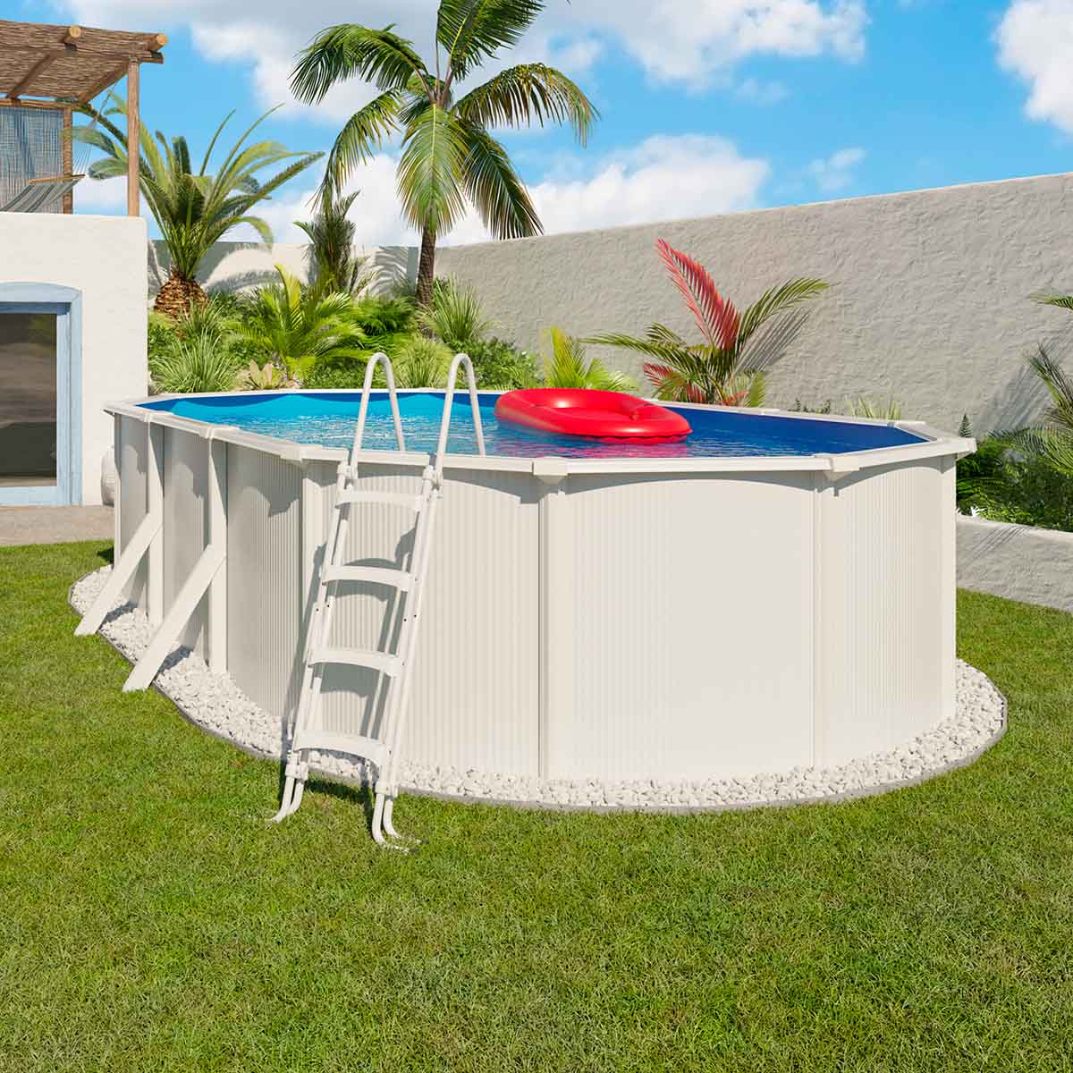 Piscine hors sol acier ovale 6,10 x 3,65 x 1,32 m blanche SAPHIR – Image 2