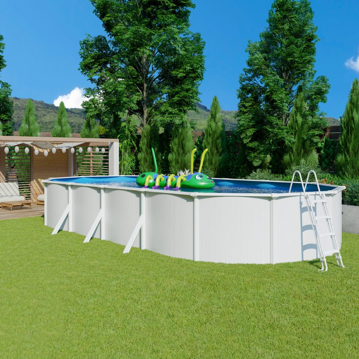 Piscine hors sol acier ovale 9,15 x 4,55 x 1,32 m blanche SAPHIR – Image 3