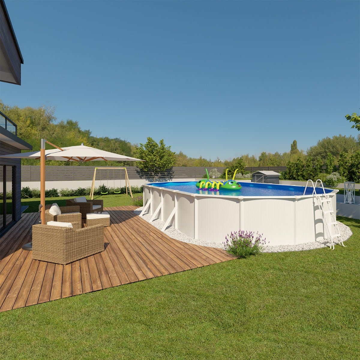 Piscine hors sol acier ovale 10,05 x 5,50 x 1,32 m blanche SAPHIR – Image 3