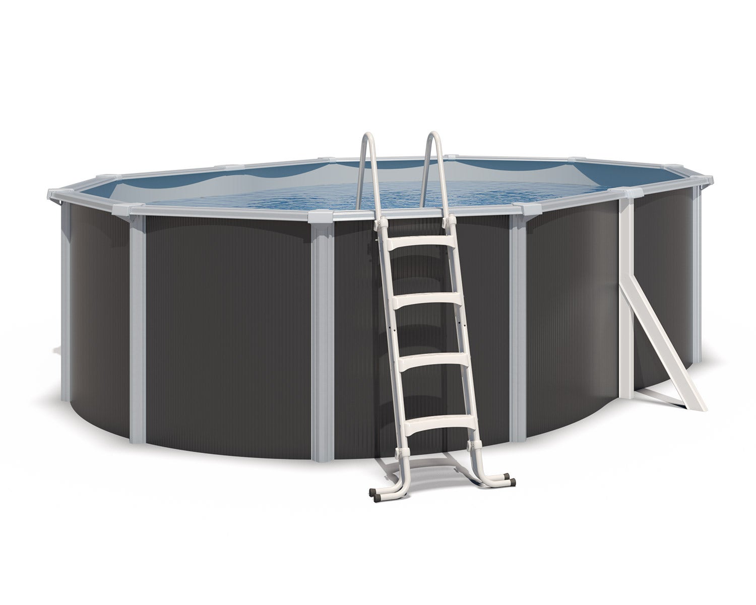 Piscine hors sol acier ovale 4,90 x 3,65 x 1,32 m anthracite VARUNA – Image 2