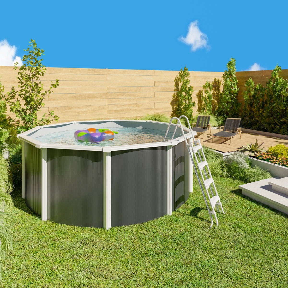 Piscine hors sol acier ronde Ø 3,65 x 1,32 m anthracite VARUNA – Image 3